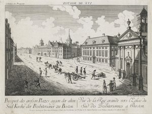 Optical View/View of the Large Squares toward the Old South Presbyterian Church in Boston, c. 1776 by Franz Xavier Habermann