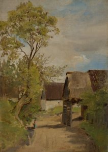 Village Street in Aresing (?) with Female Figure