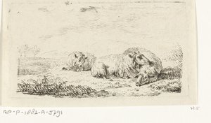 Three Sheep Lying in the Grass by Frédéric Théodore Faber