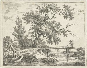 Landscape with Man on Bridge by Frédéric Théodore Faber