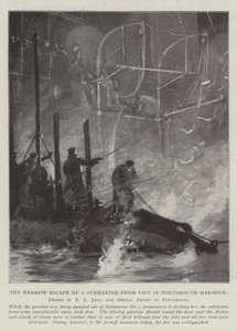 The Narrow Escape of a Submarine from Fire in Portsmouth Harbour by Fred T. Jane