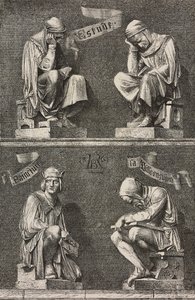 Allegory of Study, decorative figures at the base of the statue of Martin Schongauer by Frederic Auguste Bartholdi