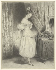 Young Woman in Bedroom, Loosening Her Corset by Frederic Bouchot