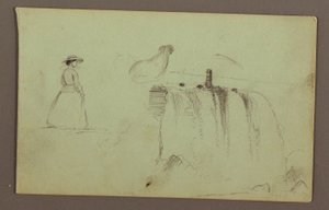 A Walking Girl, a Crouching Chicken, and the American Falls on Niagara River, possibly 1856 by Frederic Edwin Church