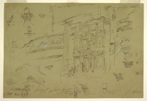 Architectural Details of El Khasneh, Petra, late February 1868 by Frederic Edwin Church