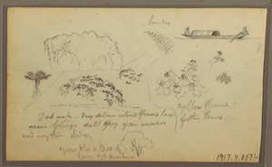 Drawing, Church, Towers; Verso: Figures in Canoe, Botanical Sketches, 1857 by Frederic Edwin Church