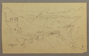 El Yemen Valley, Arabia: View of Winding Valley with a Caravan, February 20, 1868 by Frederic Edwin Church