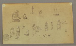 Figure Studies, Pack Donkey, Sailboat, Possibly 1868