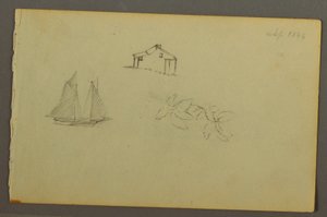 House, Sailboat, Plant, September 1844 by Frederic Edwin Church
