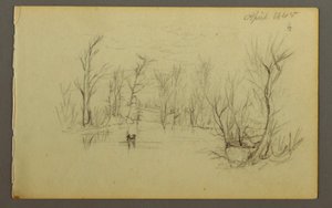Htakie (?) Pond, Two People in Canoe, 1845 by Frederic Edwin Church