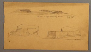 Island off Henly Harbor and Two Floating Icebergs, July 16, 1859 by Frederic Edwin Church