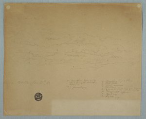 Rain Falling from a Cloudy Sky over Mountain Ridges, Hacienda Chillo, Ecuador, July 27, 1857 by Frederic Edwin Church