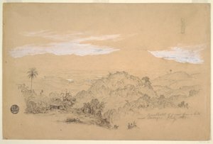 Recollections of a View from a Hill near Cartago, Colombia with a Woman Carrying a Water Jar on Her Head, July 1853 by Frederic Edwin Church