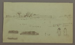 Ruins Surrounded by Walls, Tents, Two Figure Studies, April 28, 1868 by Frederic Edwin Church