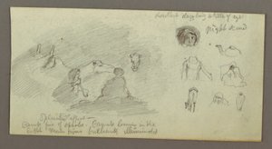Two Figures and Two Camel by Campfire, Figure and Camel Studies, possibly 1868 by Frederic Edwin Church