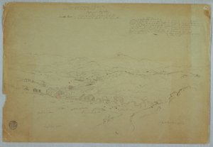 View near Popayan including Mount Purese Volcano, Cauca River, Colombia, August 8, 1853 by Frederic Edwin Church
