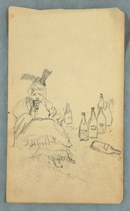 Woman drinking, wine bottles, recto; Shopping List for Mount Katahdin Climb, verso, Fall 1878? by Frederic Edwin Church