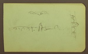 Hills, Church, Bridge; Figure, Cross, Church, 1883 by Frederic Edwin Church