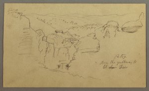 Sketch. View of Khirbet en Wasara "Petra from the Pathway to El Deir" by Frederic Edwin Church
