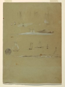 Study of Schooners and Beacon Day Marker by Frederic Edwin Church