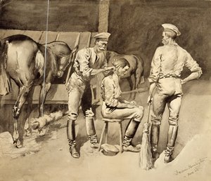 A Haircut in a Cavalry Stable, c.1893 by Frederic Remington