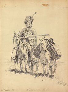 An Old-Time Mountain Man with His Ponies