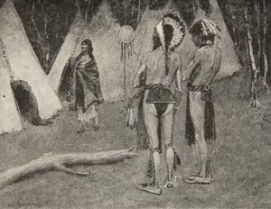 And her lovers, the rejected,... Handsome men with paint and feathers, from The Song of Hiawatha by Henry Wadsworth Longfellow, published by George G. Harrap and Company Ltd., 1911 by Frederic Remington