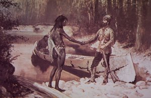French-Canadian Fur Trapper Doing Business with Native American, Late 19th Century