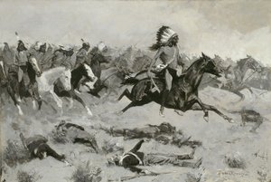 Rushing Red Lodges Passed through the Line, c.1900 by Frederic Remington