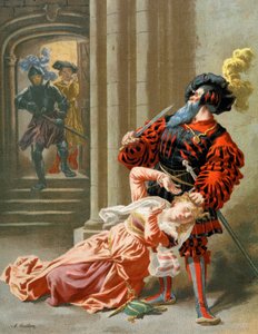 Bluebeard tries to kill his wife, c.1890 (illustration)