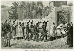 Burial of a Minor. Engraving by Lix, to illustrate the story 