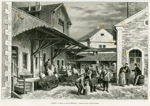 Dairy at the Milk Hall of Mulhouse. Engraving by Lix to illustrate the story 