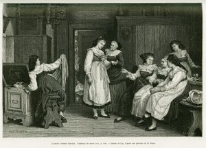 The old Alsatian costume. Engraving after a painting Present de Noces by Pabst, to illustrate the story A Through Alsace and Lorraine, by Charles Grad, in 1885, in the tour du monde 1887, under the direction of Edouard Charton.