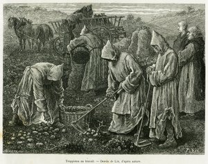 Trappists at work. Engraving to illustrate the story A travers l
