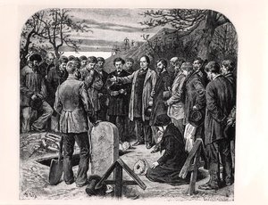Victor Hugo in Guernsey delivering the funeral oration of a companion in exile, c.1880