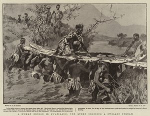 A Human Bridge in Swaziland, the Queen Crossing a Swollen Stream by Frederic de Haenen