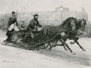 A Sleigh with Blue Silk Net, to prevent the Snow from spraying the Occupants, the Kremlin in the Background by Frederic de Haenen