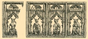 Knights and Ladies Seated under Canopies, Pierced Ivory Panel by Frederick Albert Slocombe
