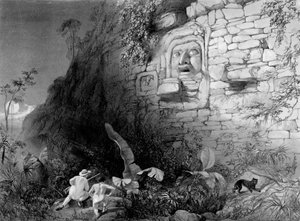 Head of Itzam Na, Izamal, Yucatan, Mexico by Frederick Catherwood