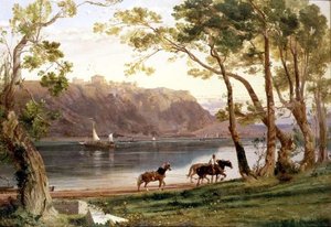River Landscape with Barge Horses by Frederick Lee Bridell
