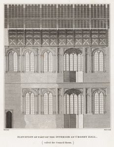 Elevation of part of the interior of Crosby Hall by Frederick Nash
