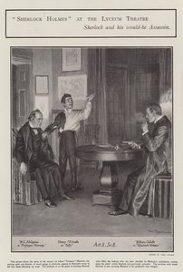 A Performance of Sherlock Holmes at the Lyceum Theatre, London (litho) by Frederick Pegram