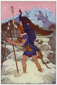 Lifting the old woman from the ground, Jason stepped boldly into the raging and foamy current by Frederick Richardson
