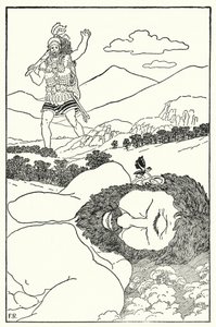 The Pygmy shouted into Antaeus ear that another giant was coming by Frederick Richardson