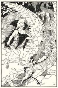 When the dragon caught sight of Cadmus, he set up another abominable hiss by Frederick Richardson