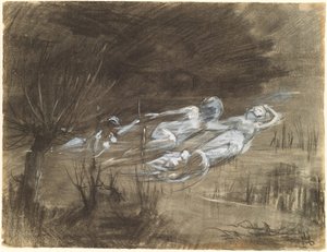 Woman Floating in a River Attended by Two Female Spirits by Frederick Trapp Friis