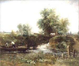 River with Horses Crossing and Skiff by Frederick Waters Watts