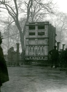 Transporting female Asian Elephant Lukhi in a wooden crate, London Zoo, 1923 by Frederick William Bond