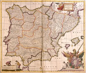 Map of the Iberian Peninsula, Spain and Portugal by Frederick de Wit