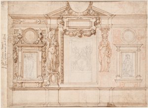 Design for a Wall Decoration with Pasted-in Sketches after Raphael (verso) by Frederico Zuccaro